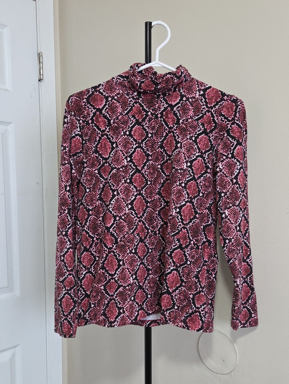 Pink Snake-Print Turtleneck Long Sleeve Top